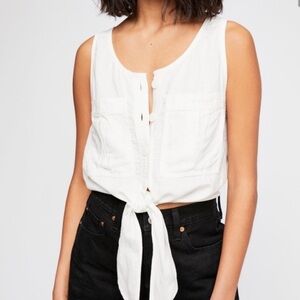 Free People Linen Button Front Tie Tank Top Size Large